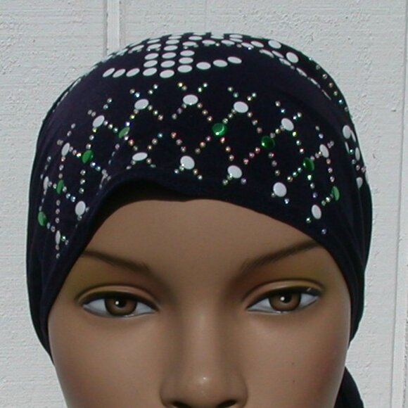 Navy Blue Pre-Tied Stud Fashion Cap Slip On Bonnet Hijab Undercap Navy Blue #1 - Picture 2 of 3